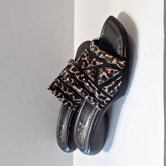 Art Effects Black Tan Unique Made In Brazil Animal Print Leather Slide Sandals 8 - Picture 4 of 11